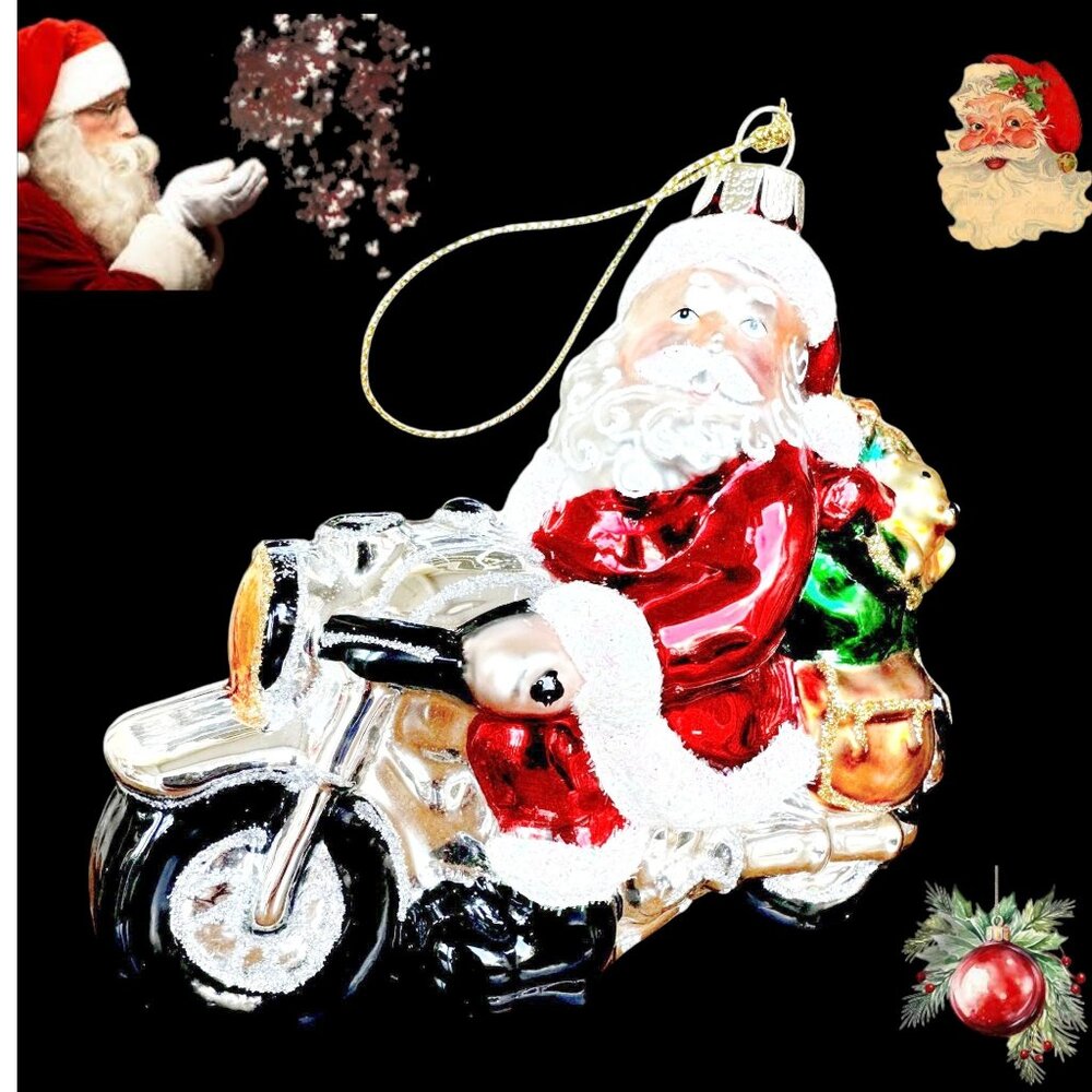 Santa Claus Motorcycle Christmas Ornament New Sleigh Toys North Pole Bike READ